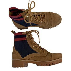 Womens 7.5M Cecelia NY Theo Lace-Up Suede Ankle Boots Lug EUC 8966 roll top